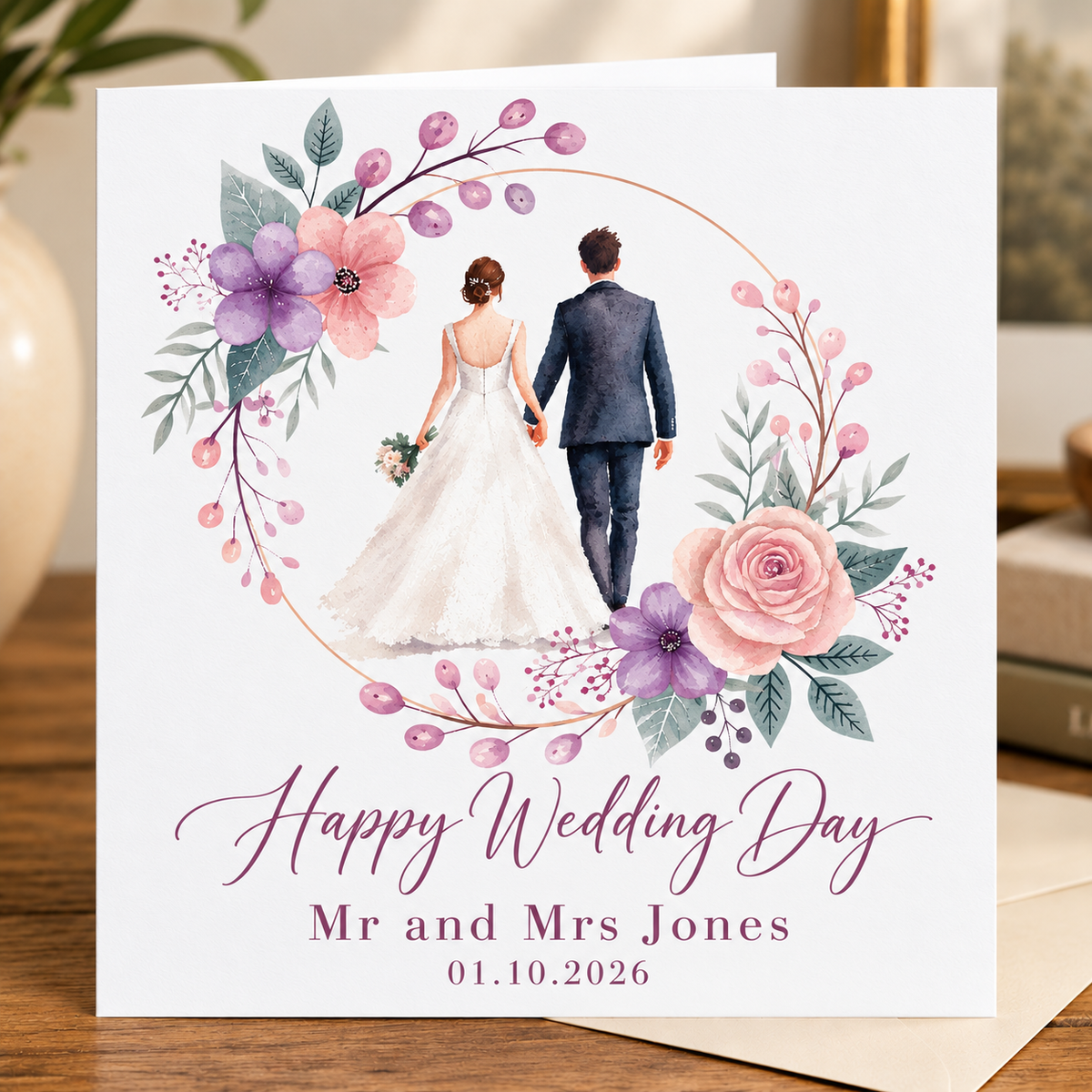 Personalised Wedding Card - Lilacs