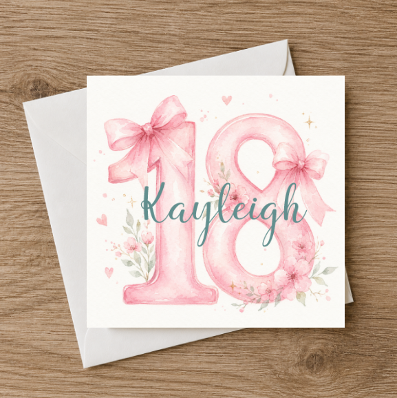 Personalised Female Number Card - Coloured Named