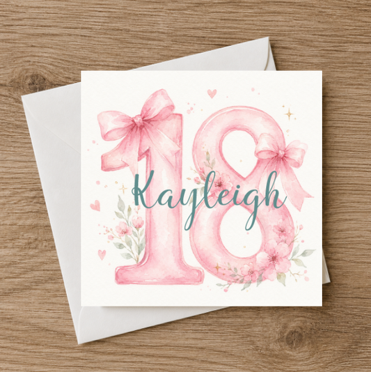Personalised Female Number Card - Coloured Named