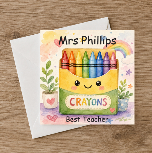Personalised Teacher Crayon Card