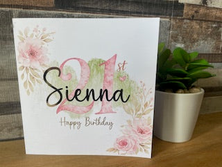 Personalised girls 21st birthday card