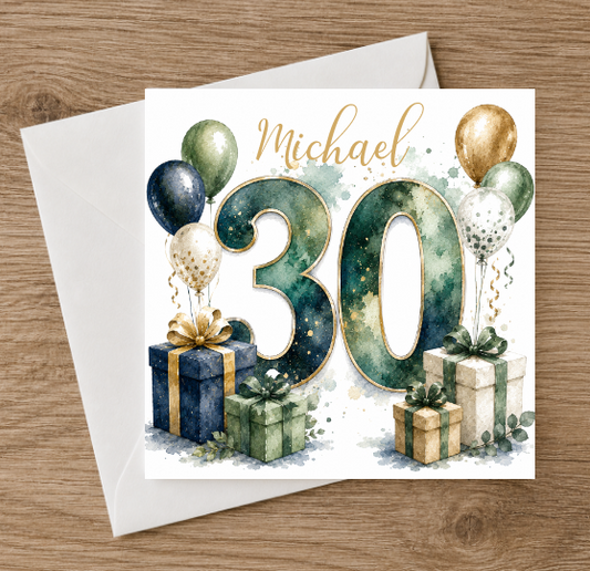 Personalised Male Number Card - Plain Writing