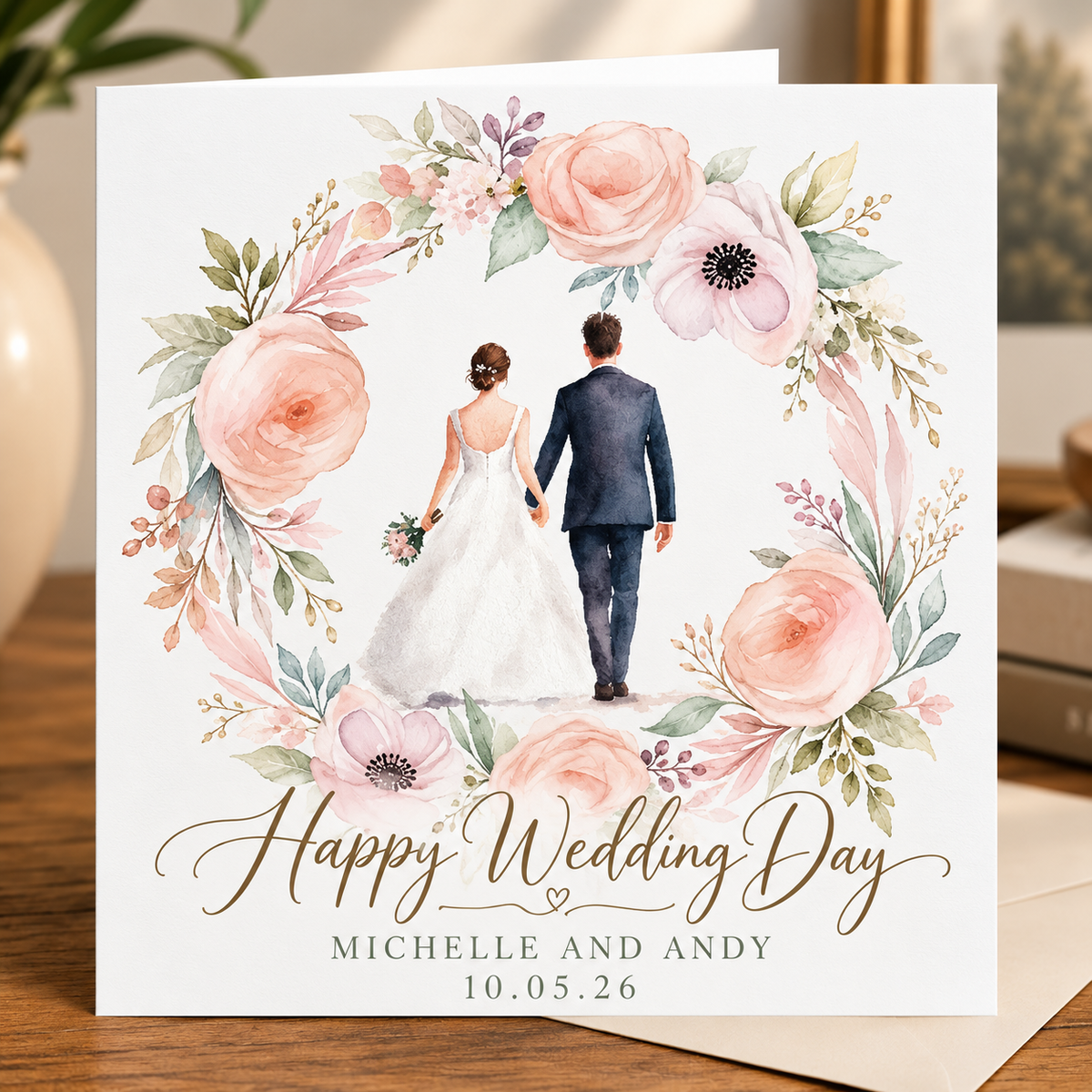 Personalised Wedding Card - Peach