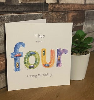 Personalised Watercolour Number Card